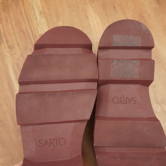 Franco Sarto Womens Ream Lug Sole Loafers Sz 8 Burgundy Red Faux Patent Leather - Picture 11 of 11